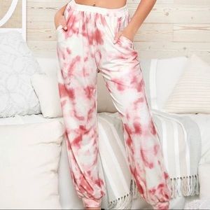 🌸 Pink & white tie dye joggers